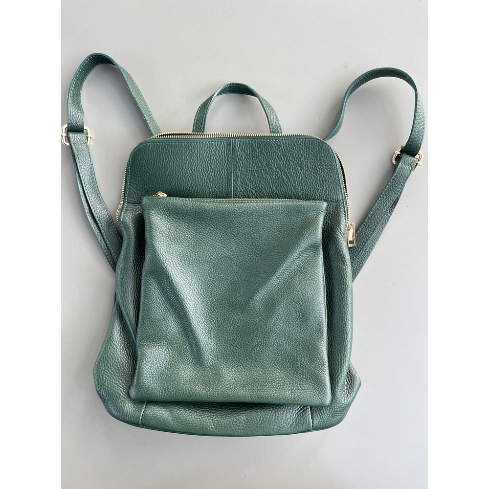 Borse in Pelle Dark Green Pebbled Leather Two Way Backpack Made in Italy